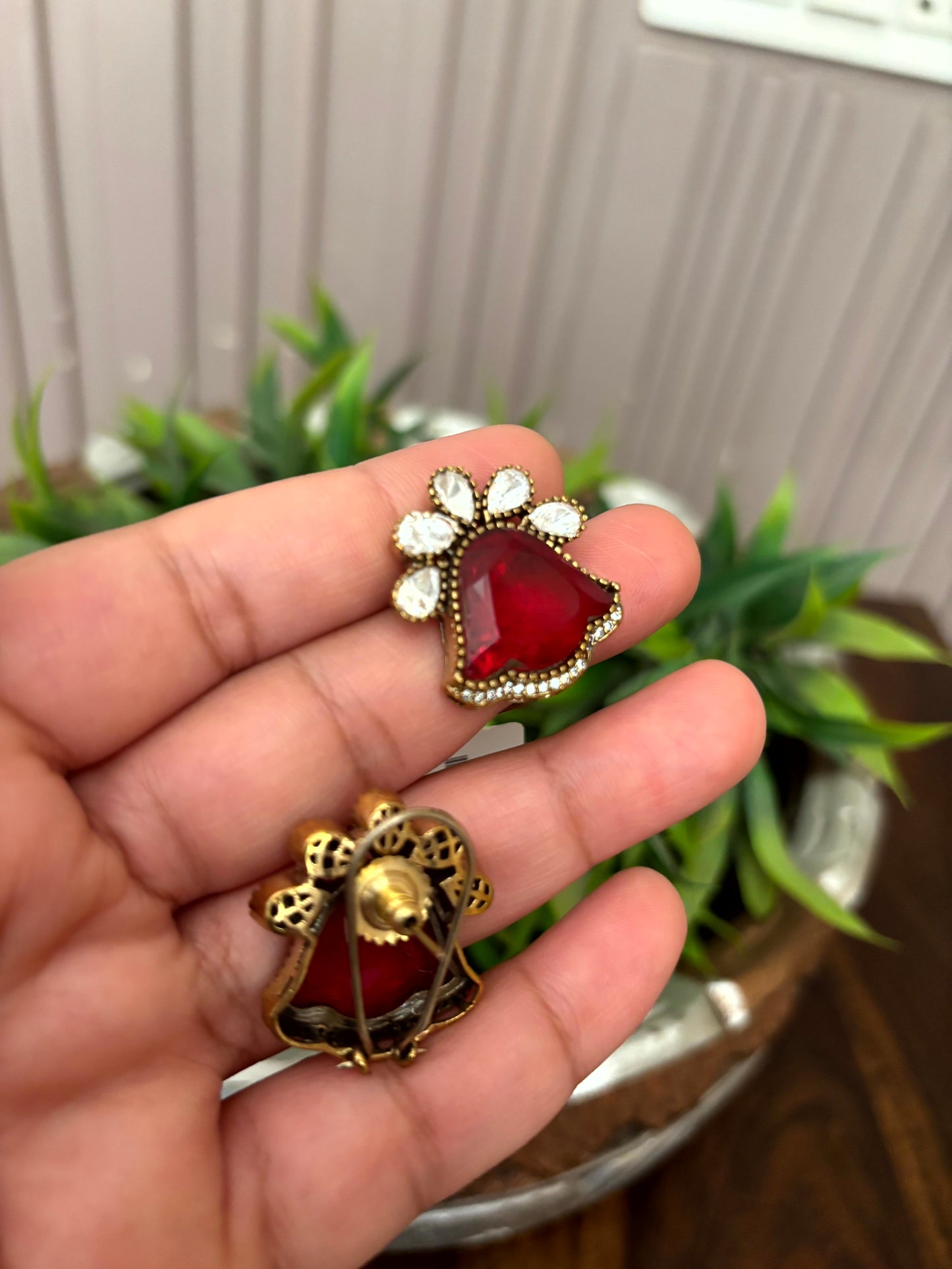 Mahira Ruby Floral Statement Earrings - 