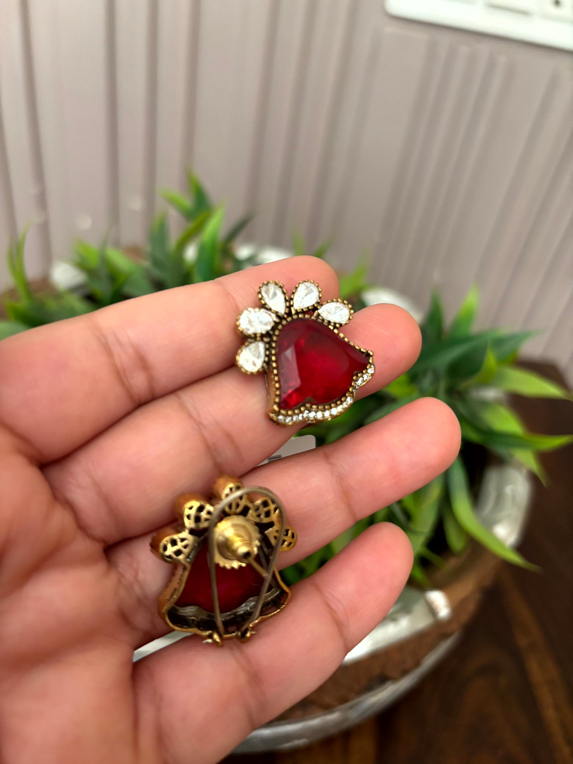 Mahira Ruby Floral Statement Earrings - 