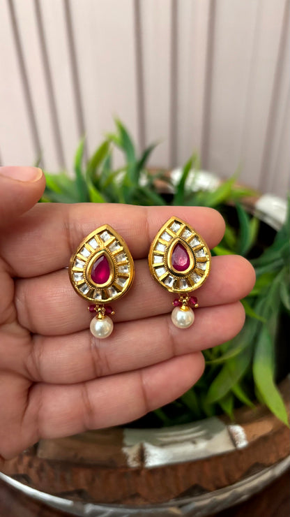 Meher Ruby Pearl Drop Earrings - 