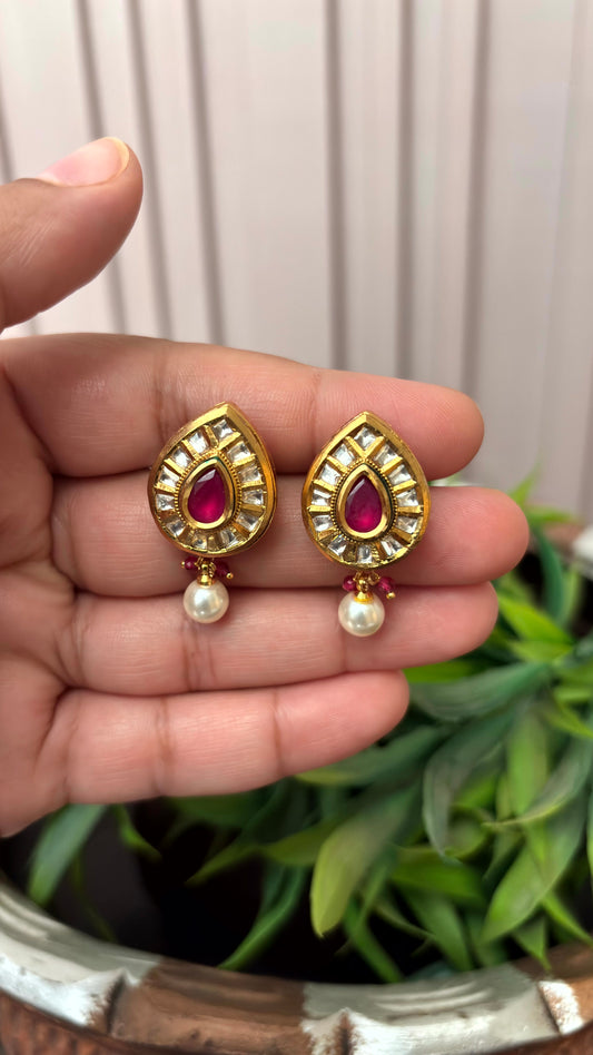 Meher Ruby Pearl Drop Earrings - 