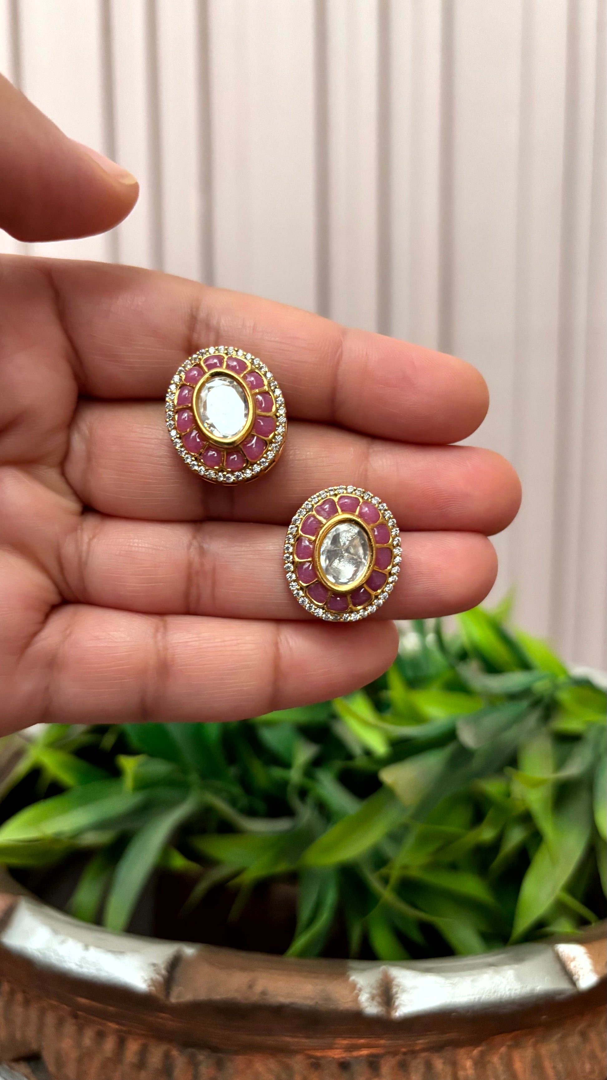 Aadhya Mauve Oval Stud Earrings - 
