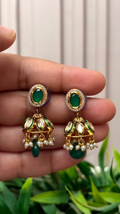Saanvi Emerald Pearl Jhumki Earrings - 