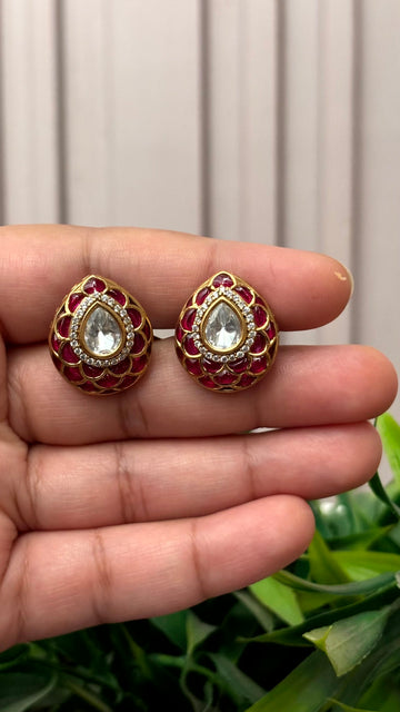 Inaaya Ruby Teardrop Stud Earrings - 