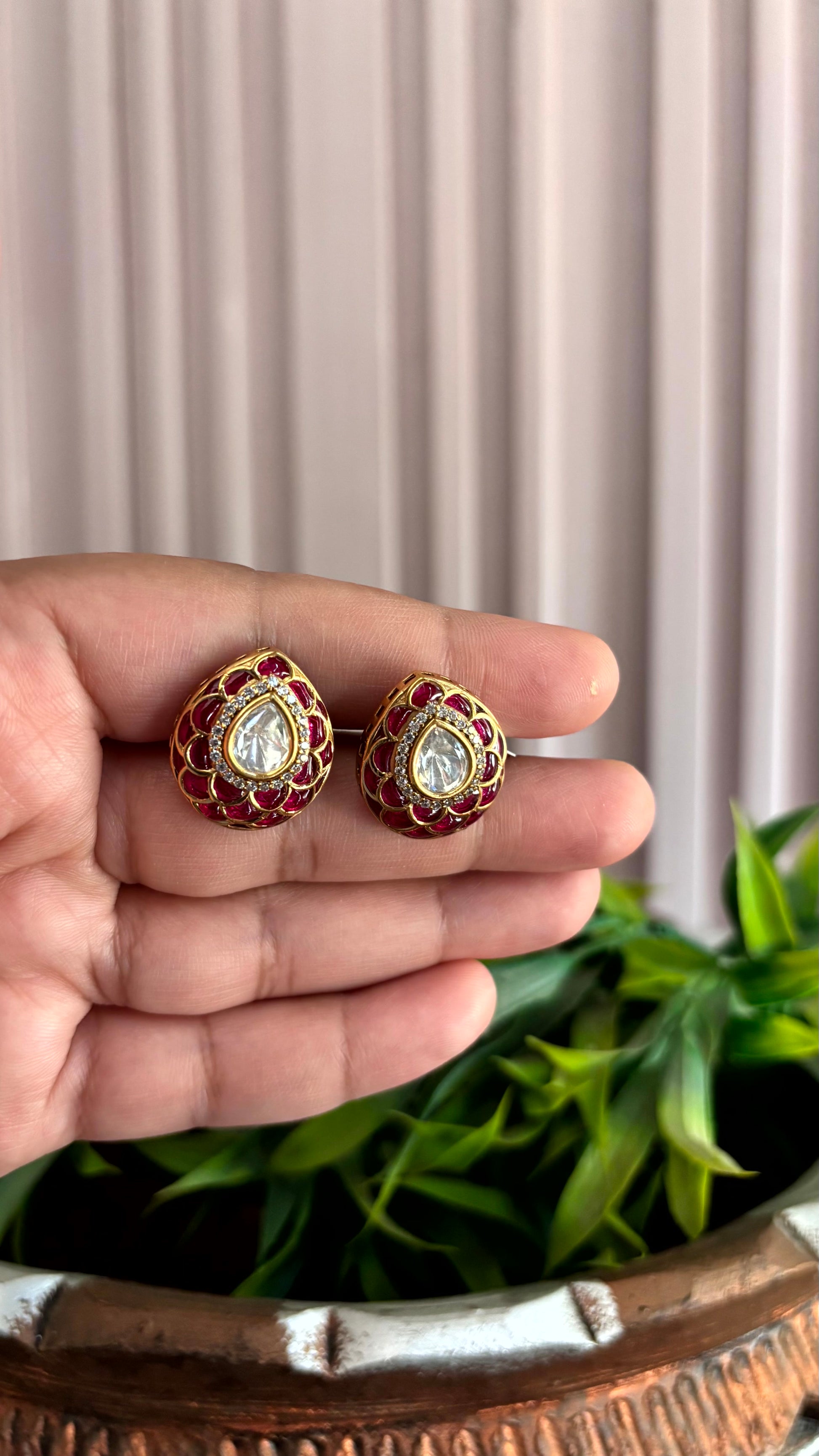 Aadhya Ruby Oval Stud Earrings - 