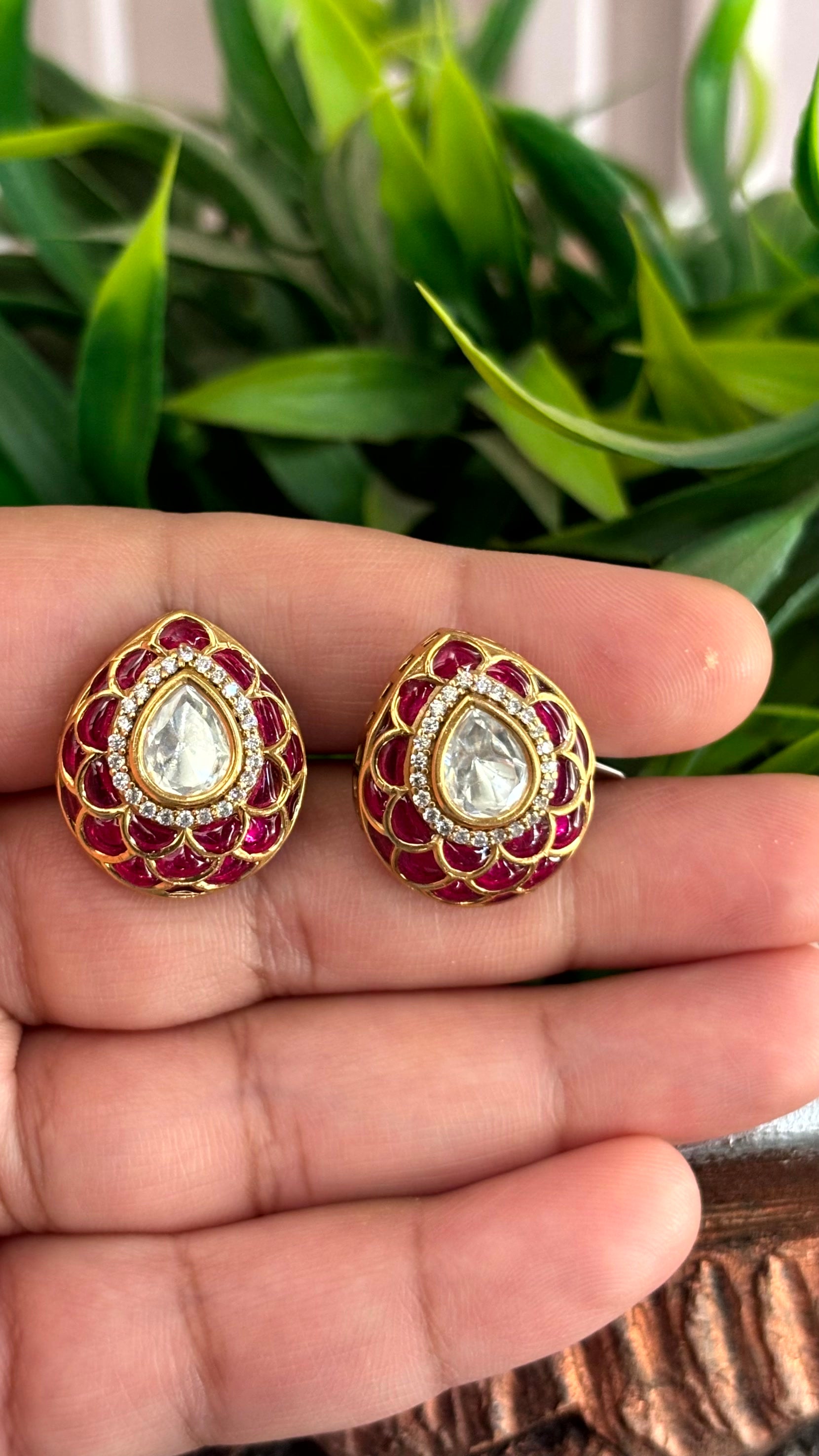 Inaaya Ruby Teardrop Stud Earrings - 