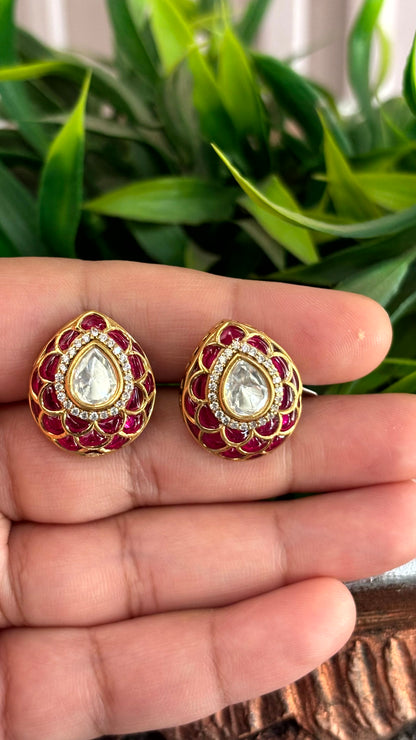 Inaaya Ruby Teardrop Stud Earrings - 
