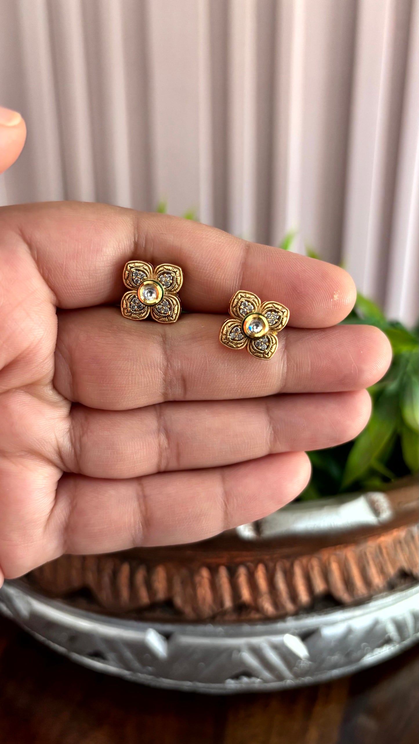 Aadhya Ruby Oval Stud Earrings - 