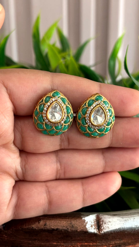Inaaya Turquoise Teardrop Stud Earrings - 