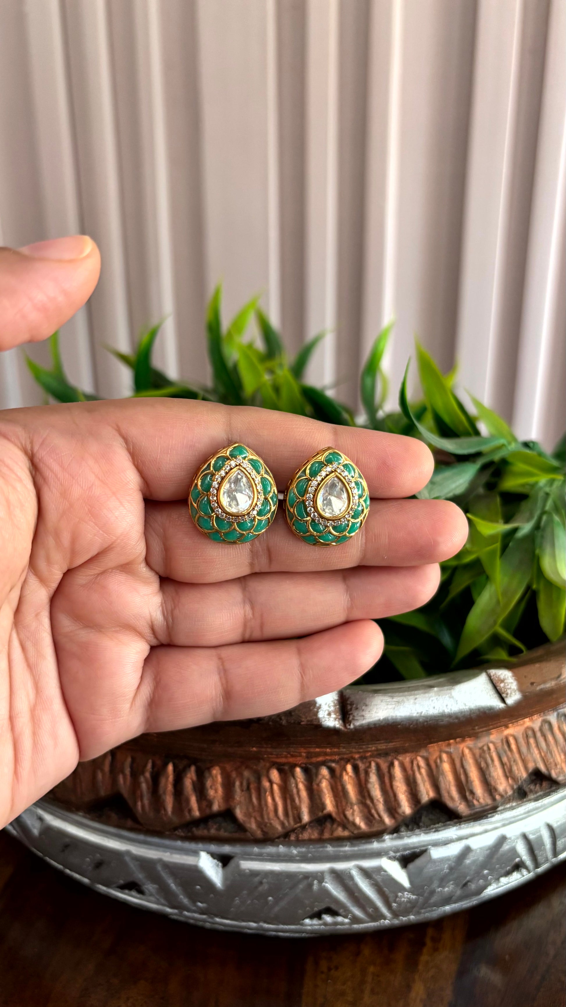 Inaaya Turquoise Teardrop Stud Earrings - 