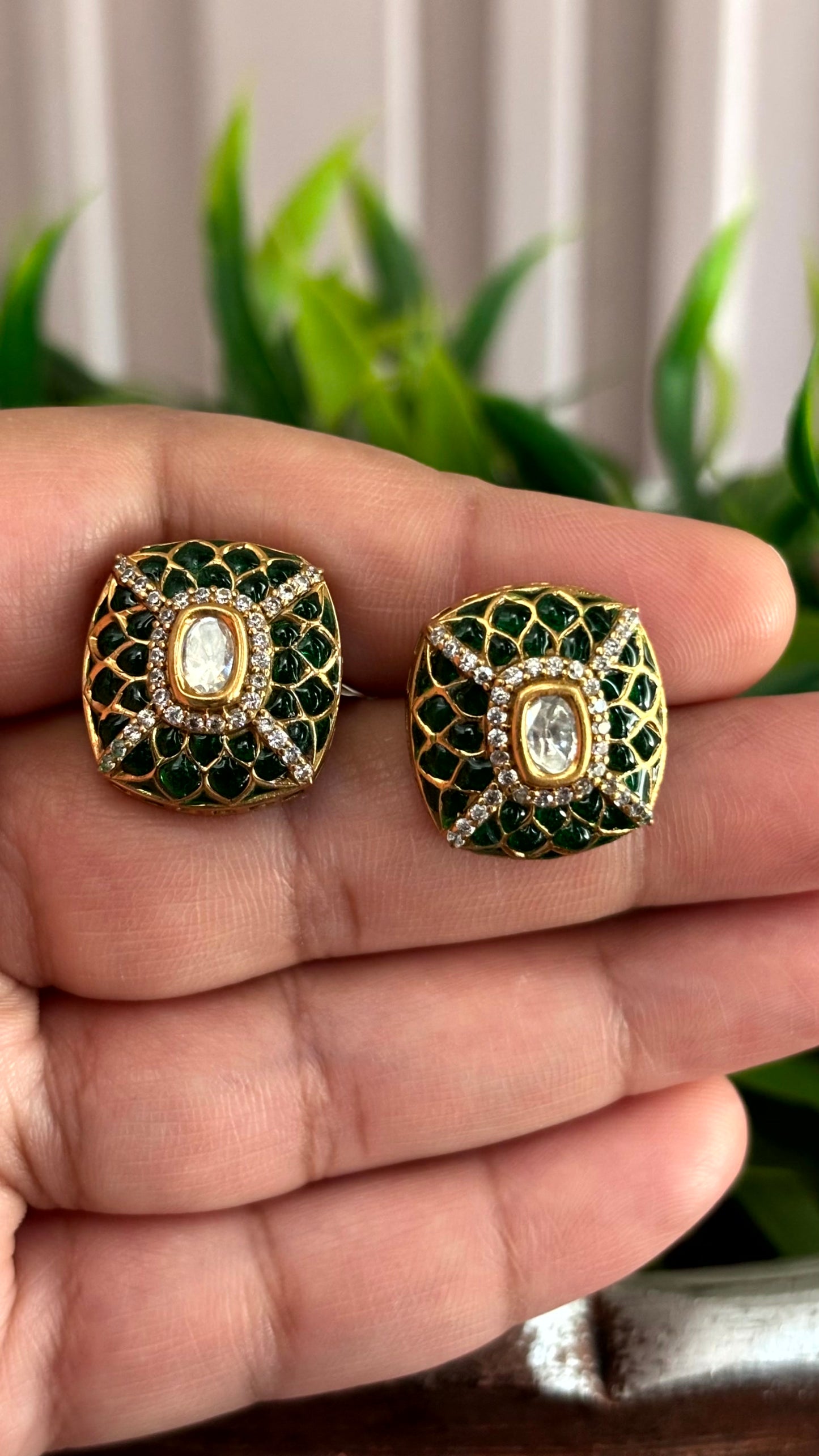 Saanvi Navy Blue Enamel Stud Earrings - 