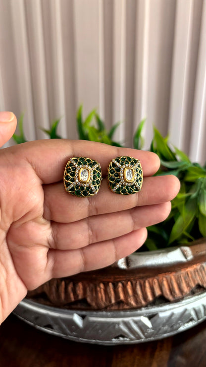 Saanvi Emerald Enamel Stud Earrings - 