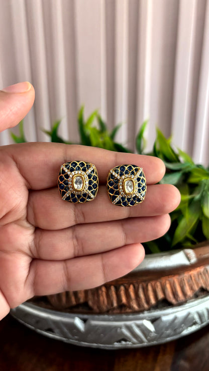 Saanvi Navy Blue Enamel Stud Earrings - 