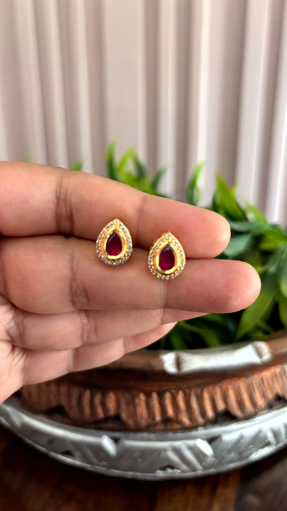 Sia Ruby Teardrop AD Stud Earrings - 