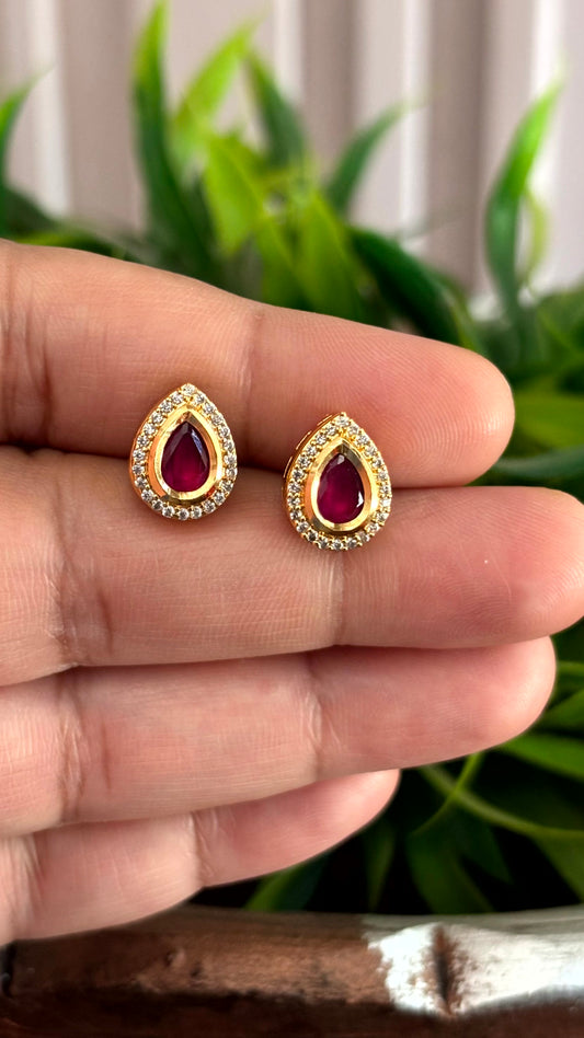 Sia Ruby Teardrop AD Stud Earrings - 