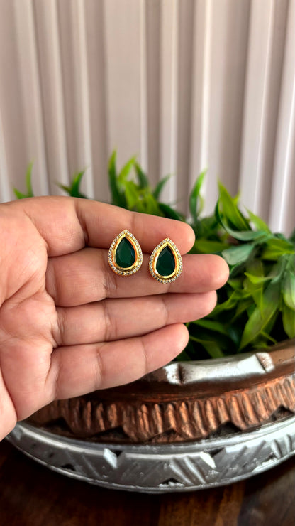 Aadhya Emerald Oval Stud Earrings - 