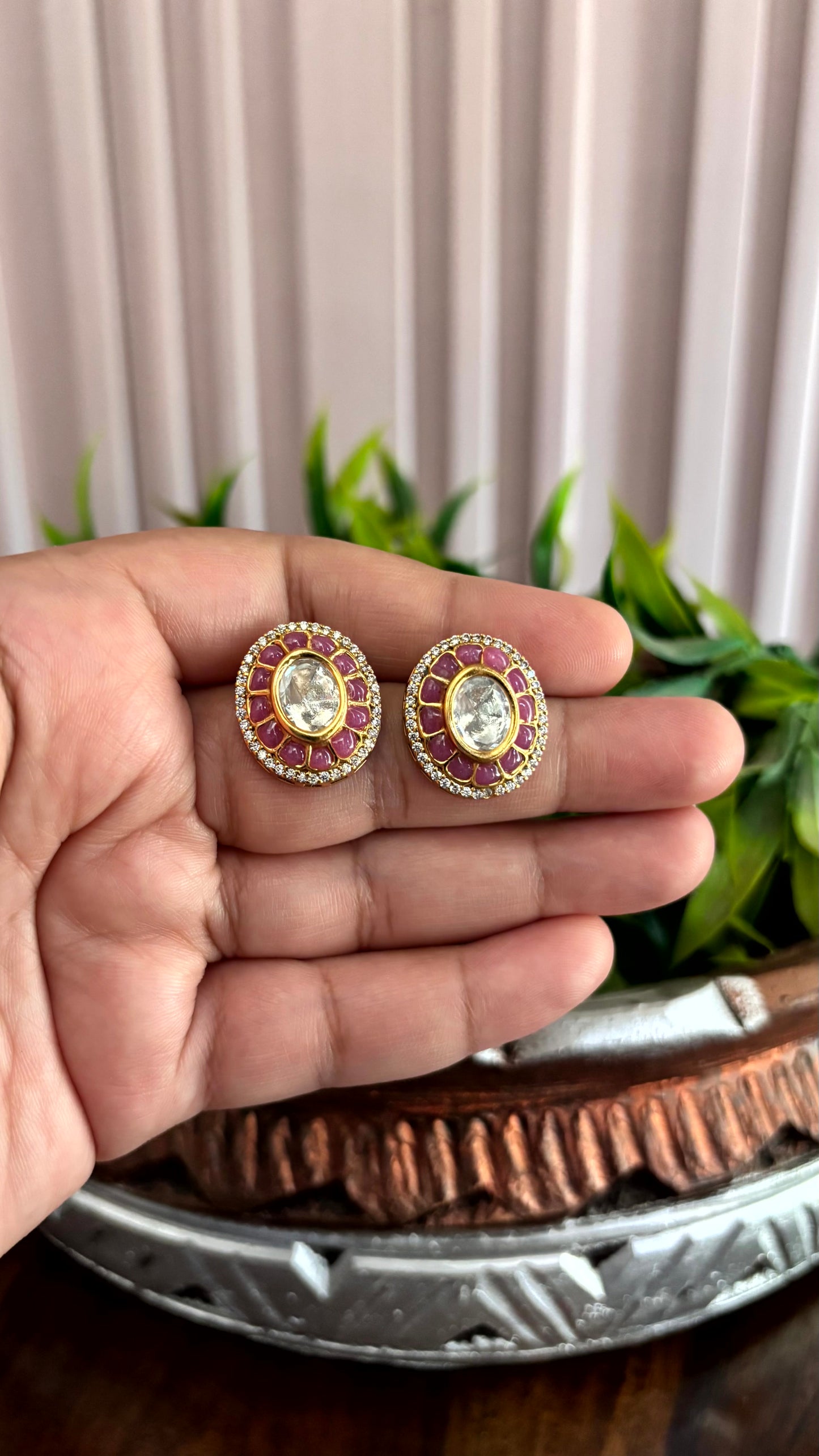 Aadhya Mauve Oval Stud Earrings - 