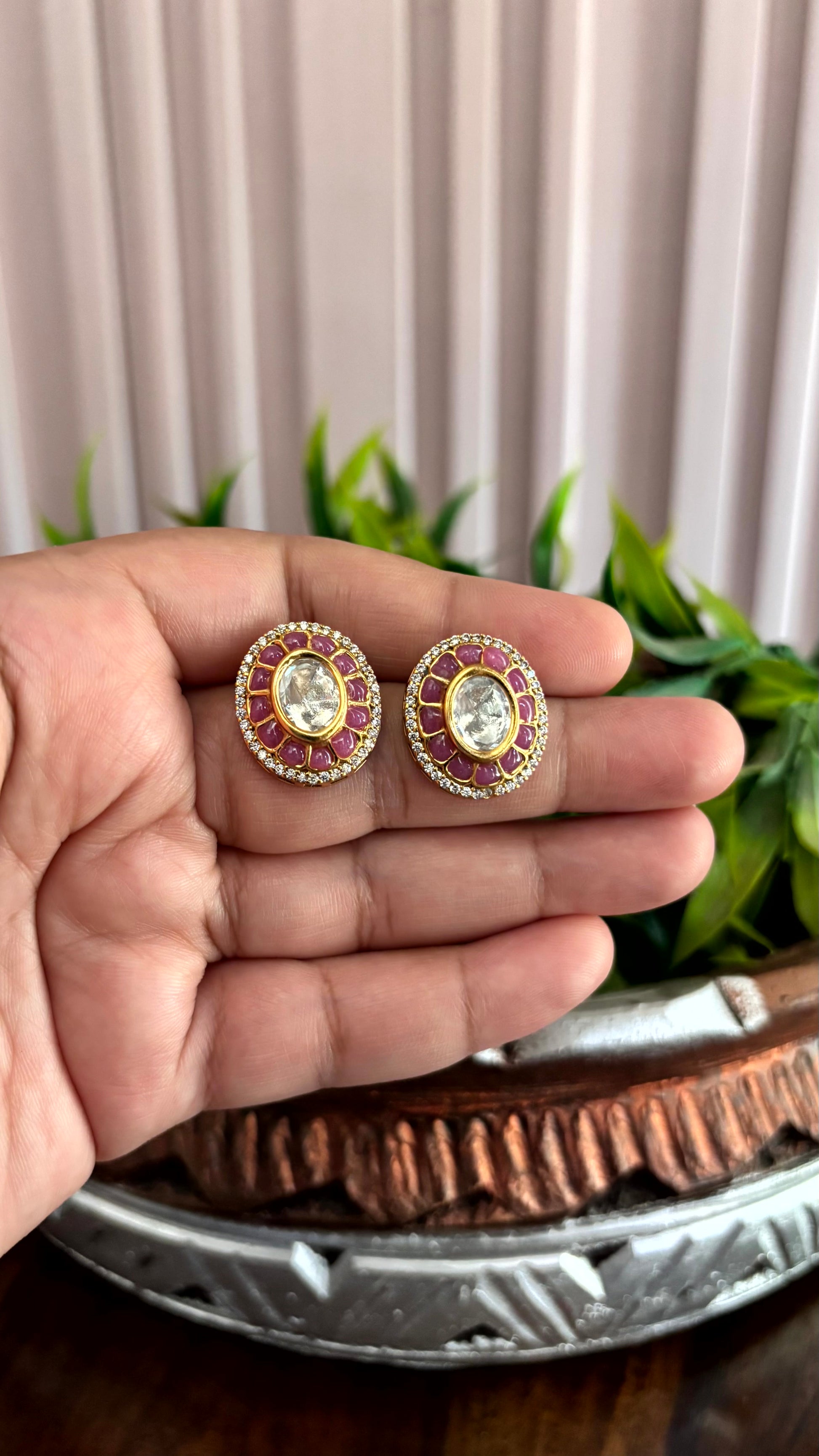 Aadhya Mauve Oval Stud Earrings - 