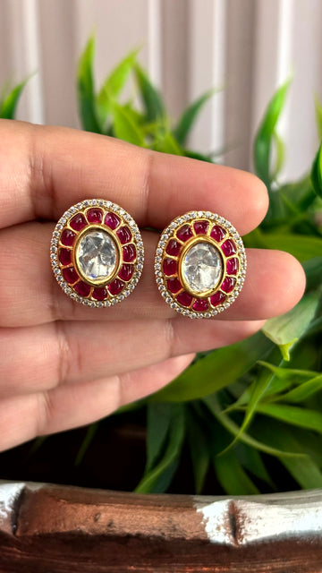 Aadhya Ruby Oval Stud Earrings - 