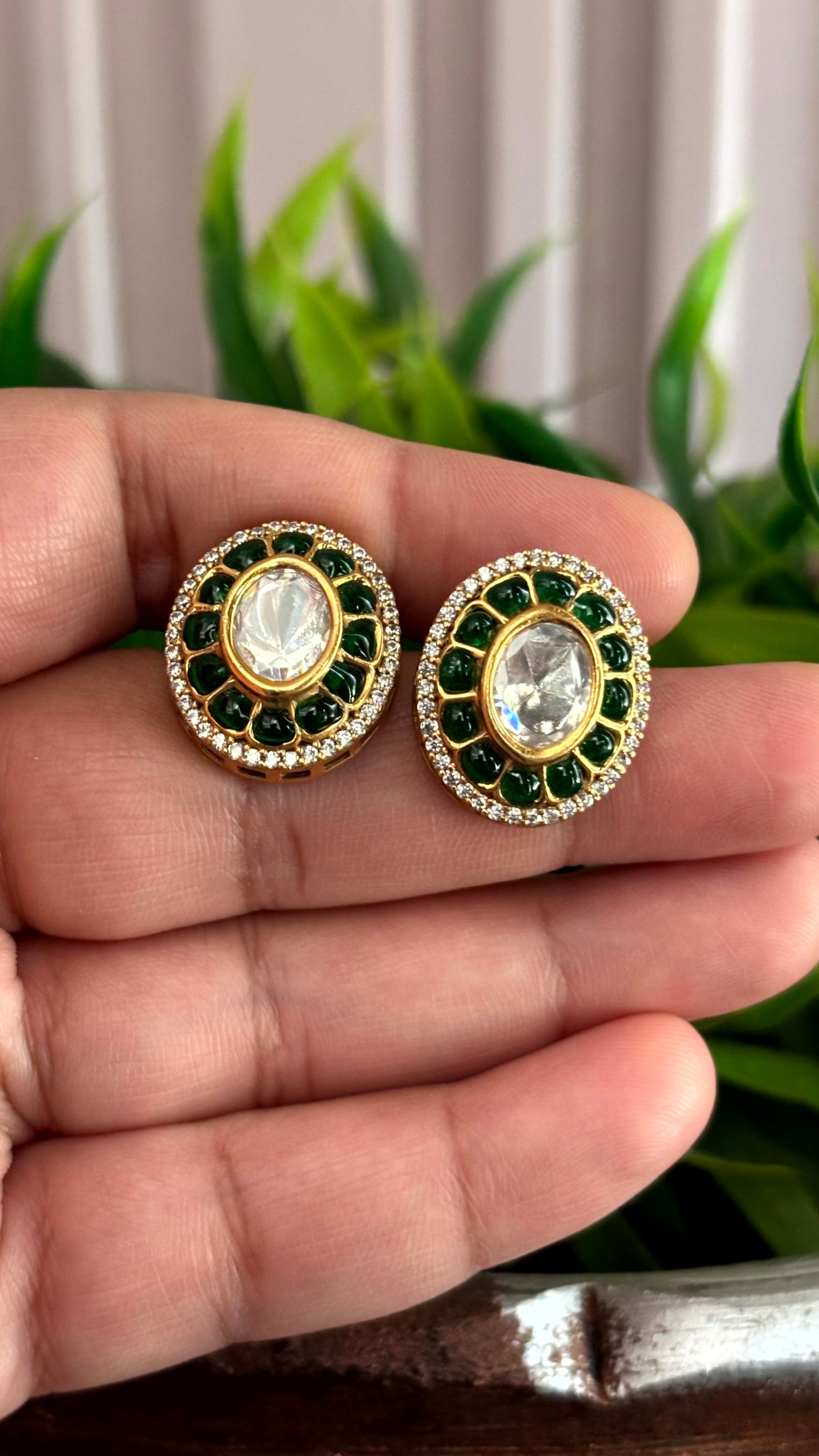 Aadhya Emerald Oval Stud Earrings - 
