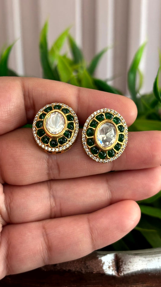 Aadhya Emerald Oval Stud Earrings - 