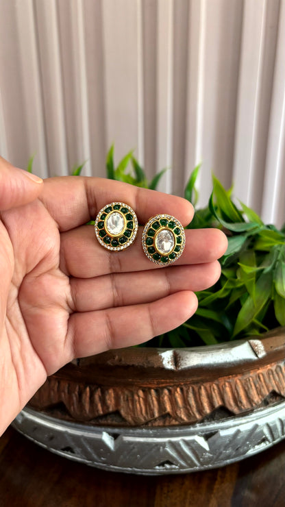 Aadhya Emerald Oval Stud Earrings - 