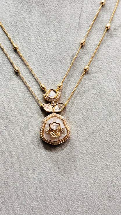 Anvika Beige Floral Moissanite Pendant Necklace Set