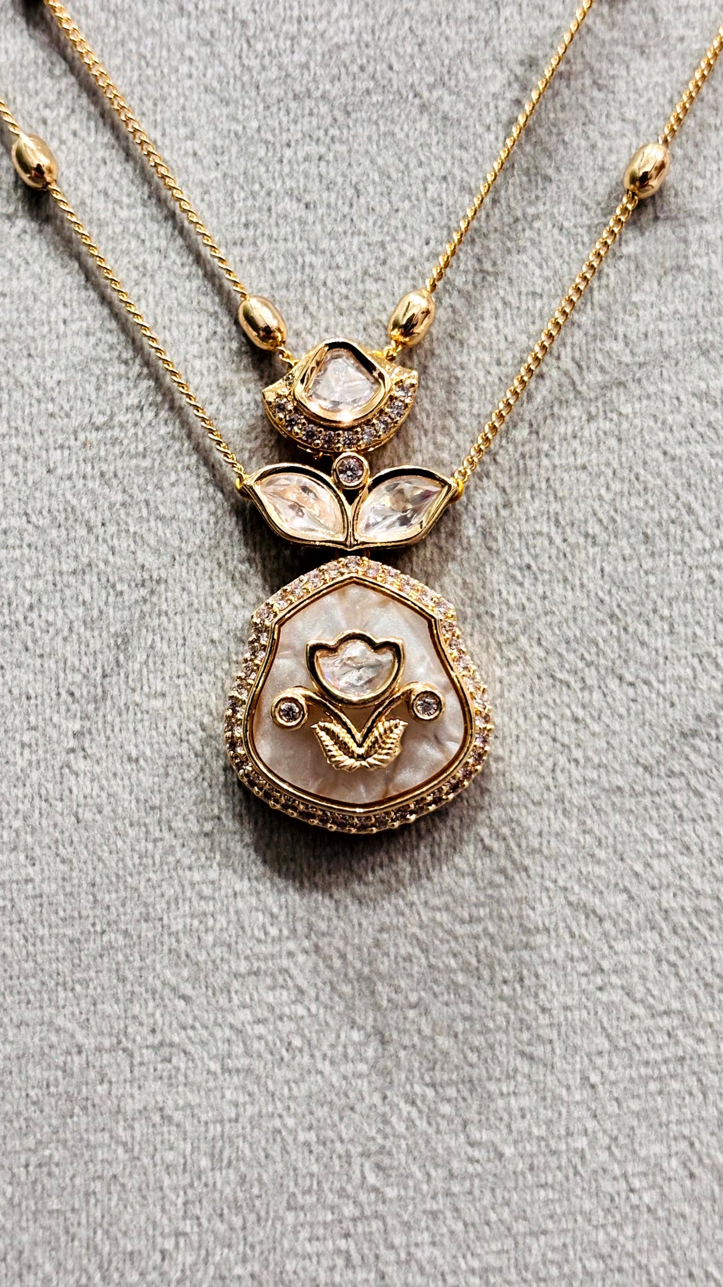 Anvika Beige Floral Moissanite Pendant Necklace Set
