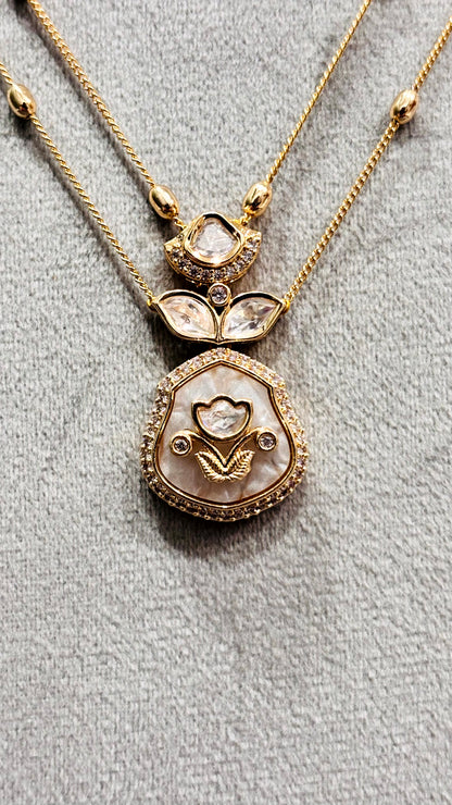 Anvika Beige Floral Moissanite Pendant Necklace Set