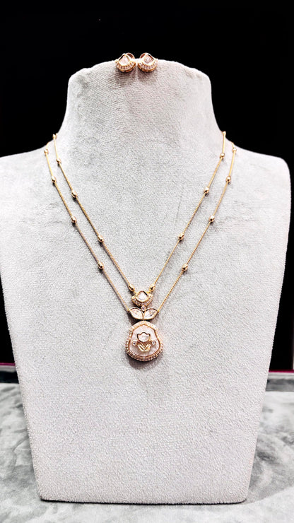 Anvika Beige Floral Moissanite Pendant Necklace Set