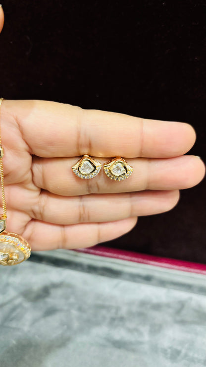 Anvika Beige Floral Moissanite Pendant Necklace Set