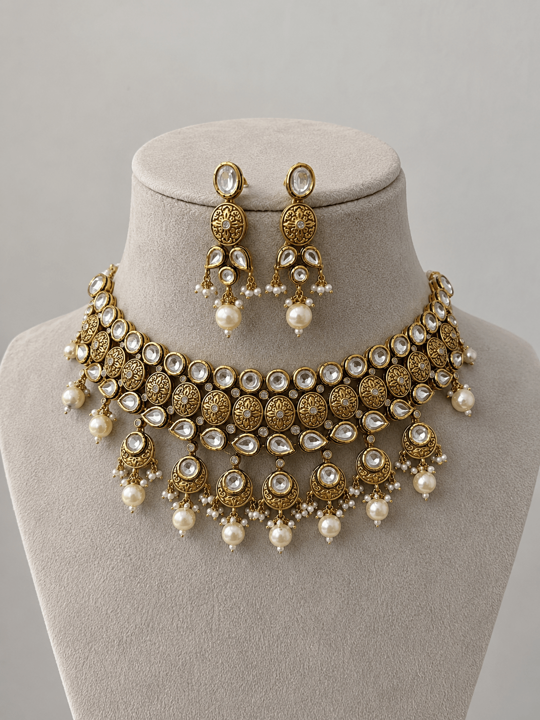 Devika Pearl Kundan Statement Necklace Set - NS120-VAJ