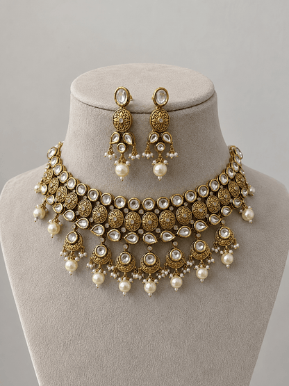 Devika Pearl Kundan Statement Necklace Set - NS120-VAJ
