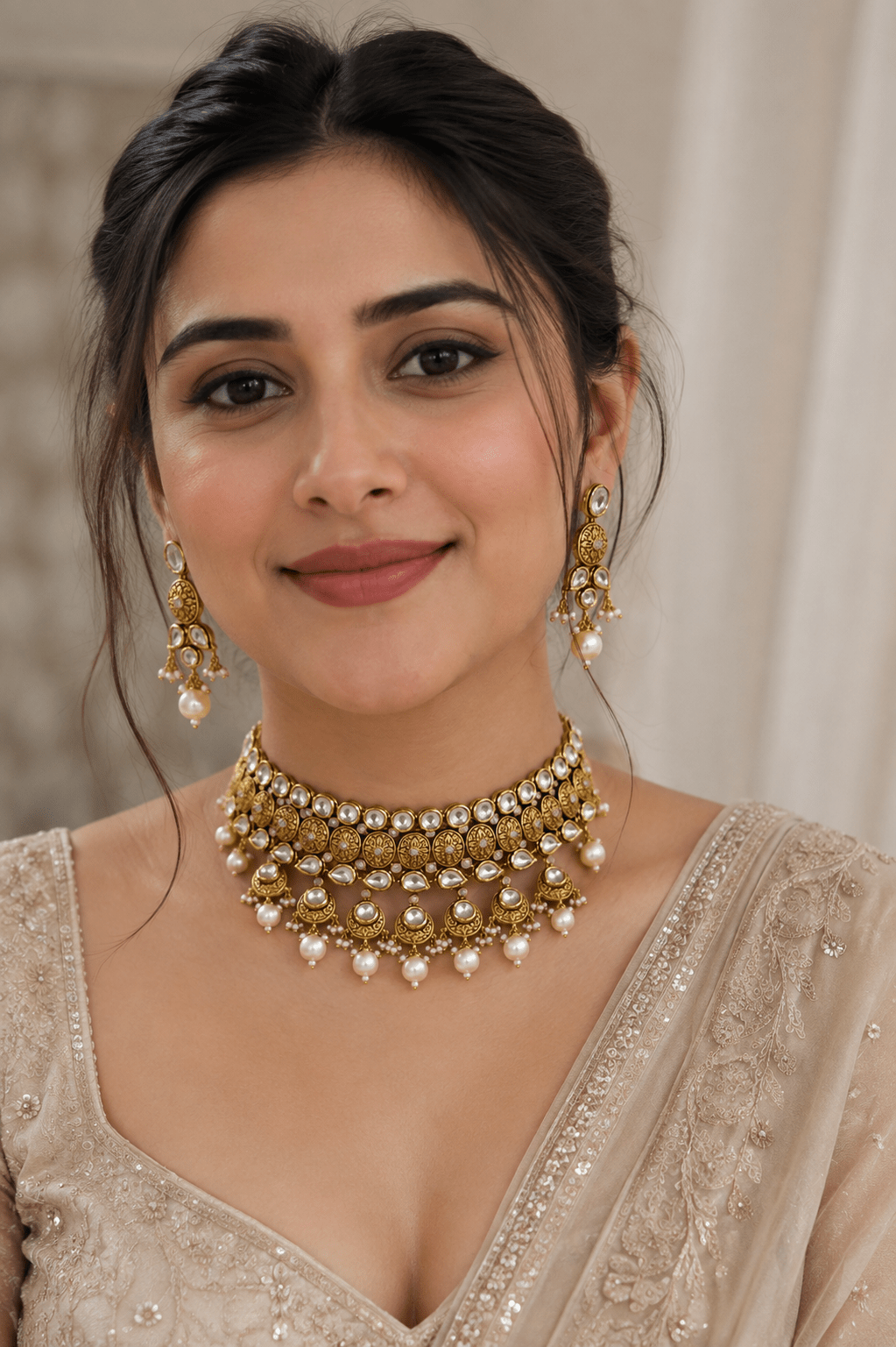 Devika Pearl Kundan Statement Necklace Set - NS120-VAJ