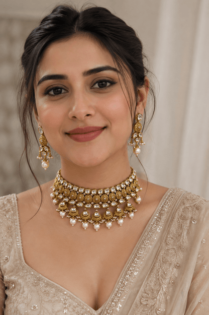 Devika Pearl Kundan Statement Necklace Set - NS120-VAJ