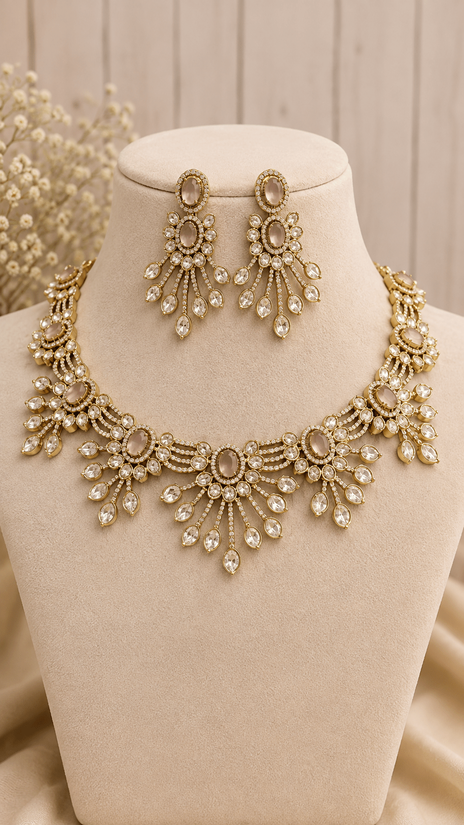 Ishita Blush Floral Moissanite Necklace Set - NS119-VJ