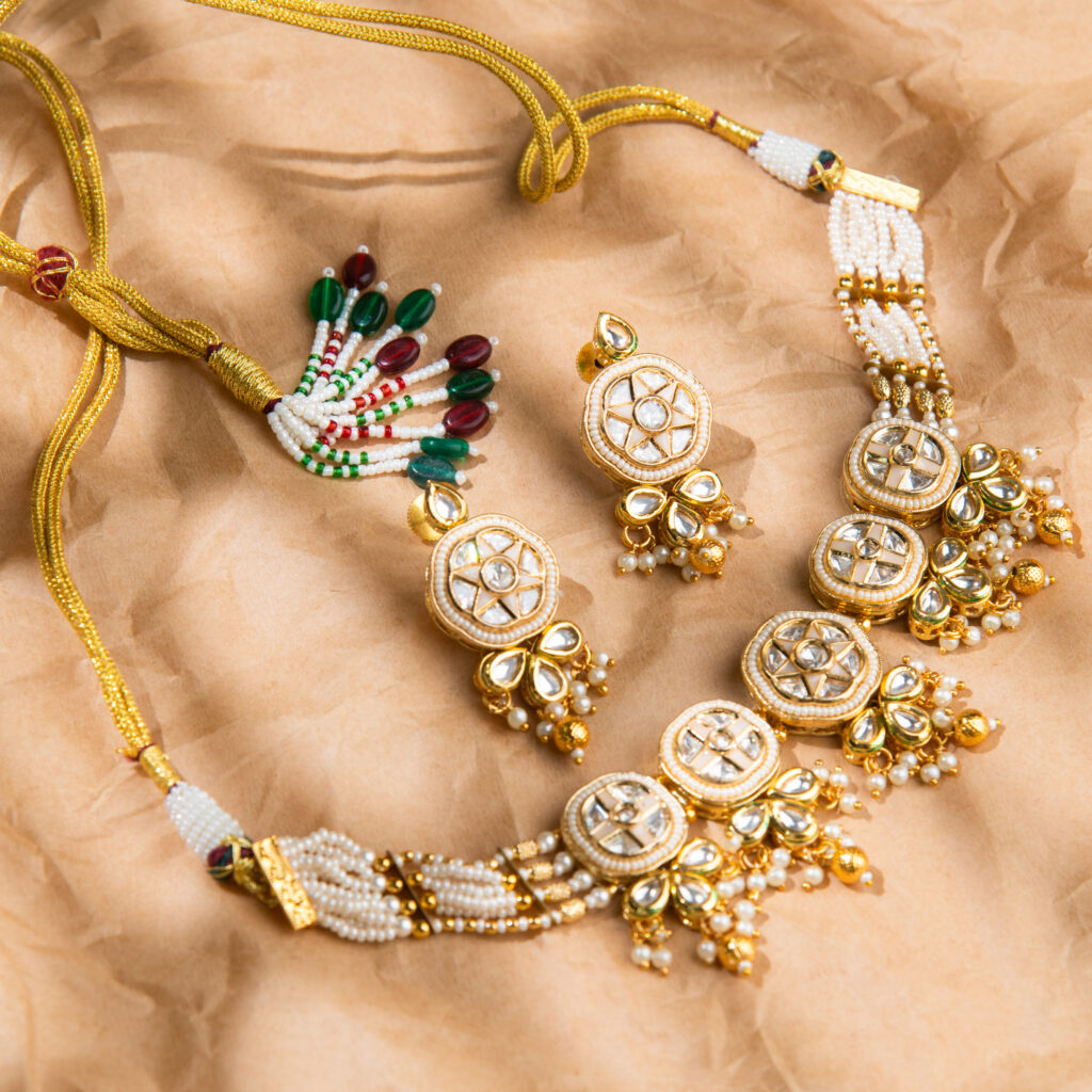 Peach Kundan Enamel Choker