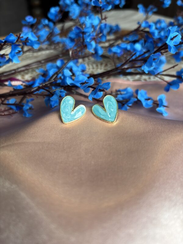 Aqua Heart Stud Earrings - Image 2