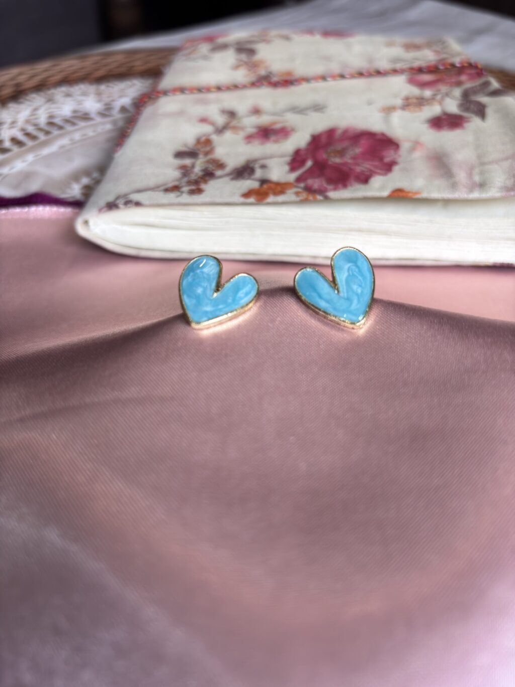 Aqua Heart Stud Earrings - Image 4