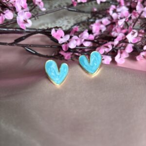 Aqua Heart Stud Earrings