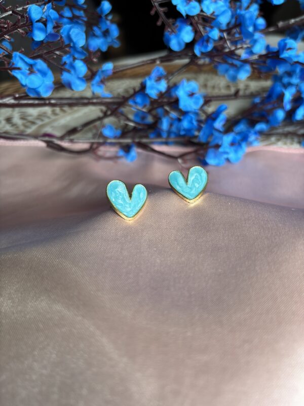 Aqua Heart Stud Earrings - Image 3