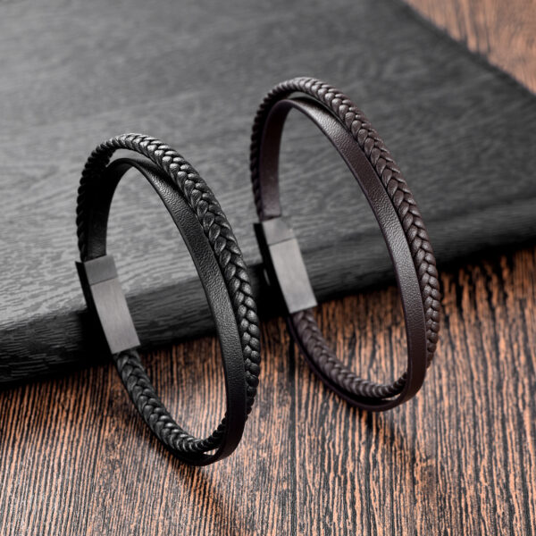 Black slim leather bracelet ( 21cm) - Image 3