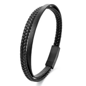 Black slim leather bracelet ( 21cm)