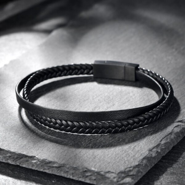 Black slim leather bracelet ( 21cm) - Image 2