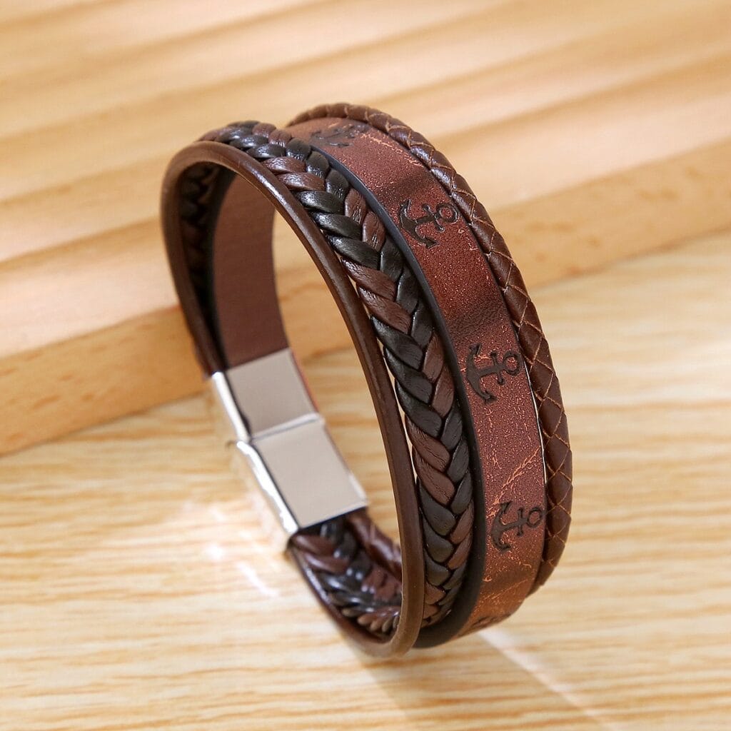Coffee Brown layered leather bracelet