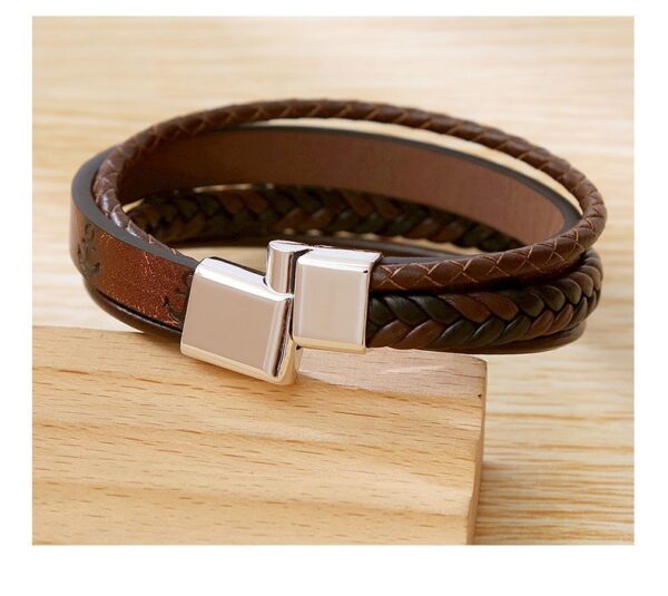 Coffee Brown layered leather bracelet - Image 2