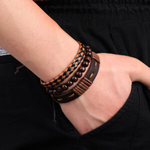 Vintage Style PU Leather Woven Wrap