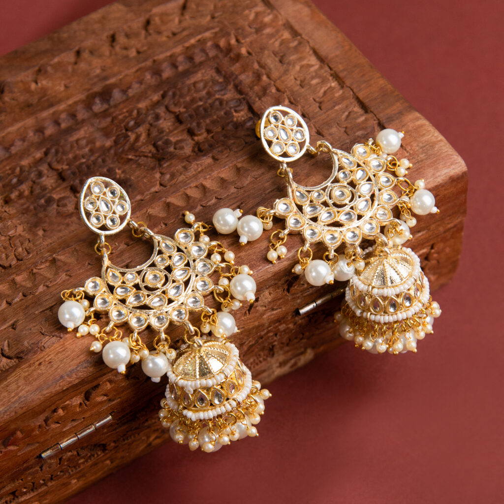 Ziya Ivory Kundan Bloom Jhumkas - Image 2
