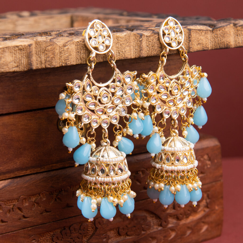 Ziya Aqua Kundan Bloom Jhumkas