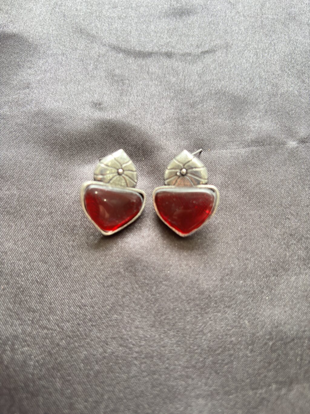 Berry Hearts Oxidised Earrings– Red