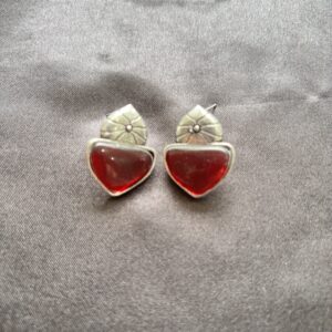 Berry Hearts Oxidised Earrings– Red